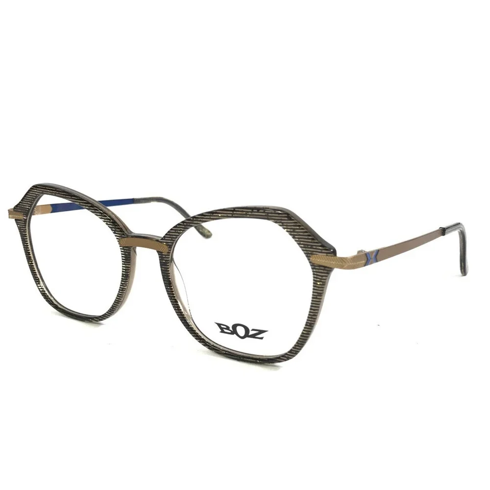 BOZ Eyeglasses Frames IXELLE 0020 Brown Blue Striped Matte Gold 53-18-135